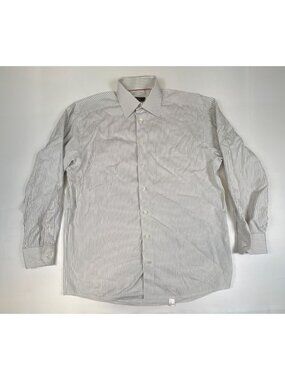 Eton Men 16.5 42 Contemporary Fit Dress Shirt Striped Cotton Grey White